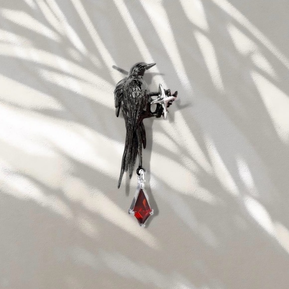 “Raven” Edgar Poe Perched Crow Bird Star Blood Droplet Macabre Gothic Grim Studs - Picture 9 of 16